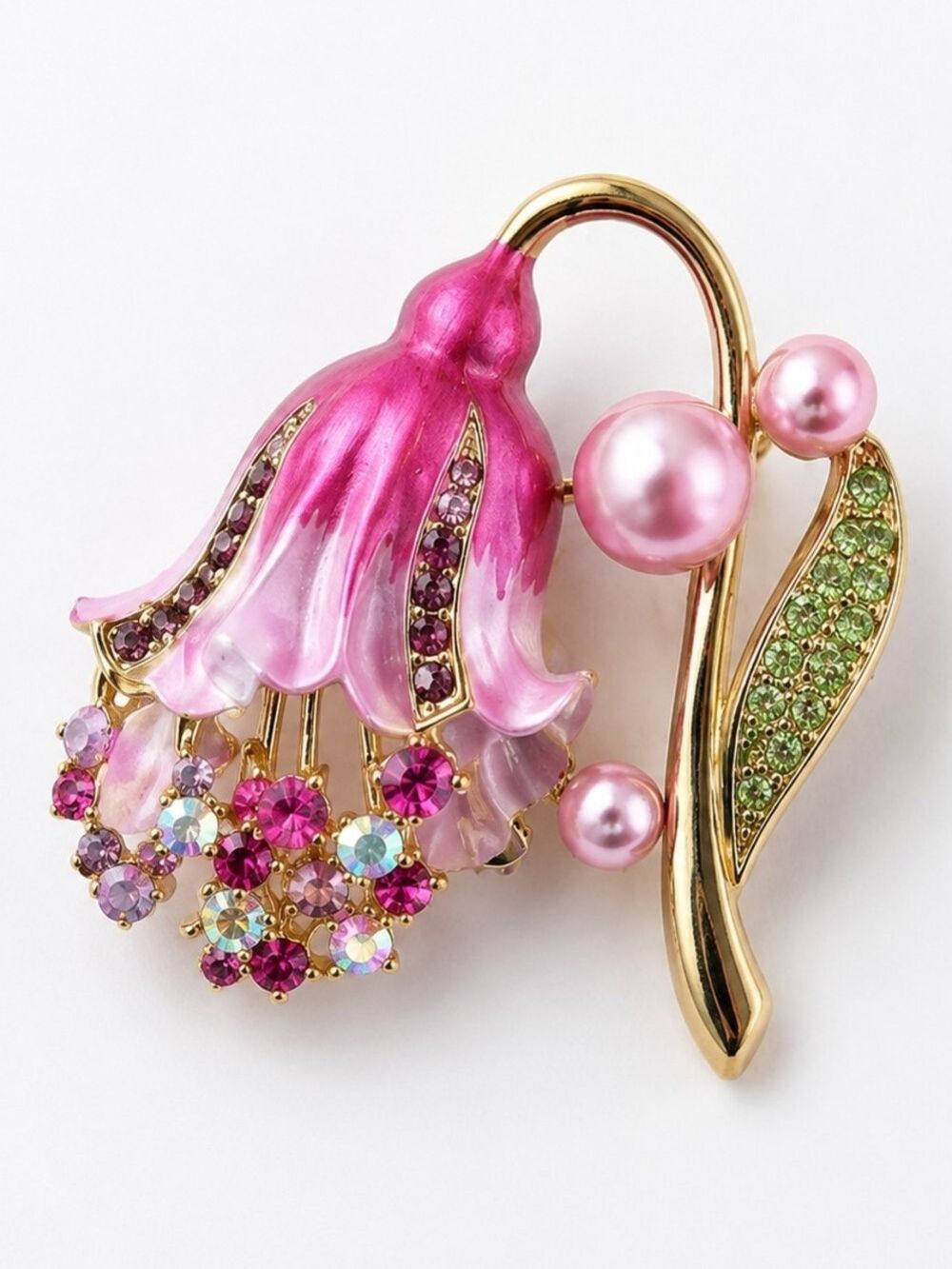 Rucinni Pink Flower Crystal & Faux Pearl Brooch Pin – New in Package